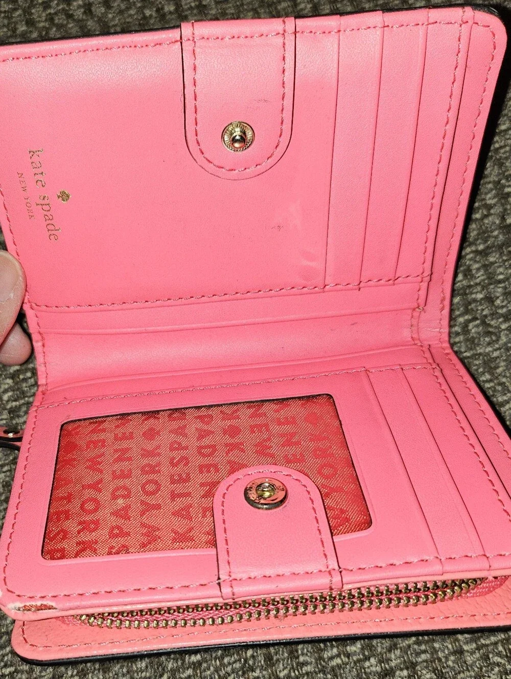 kate spade coral pink pebbled leather card holder